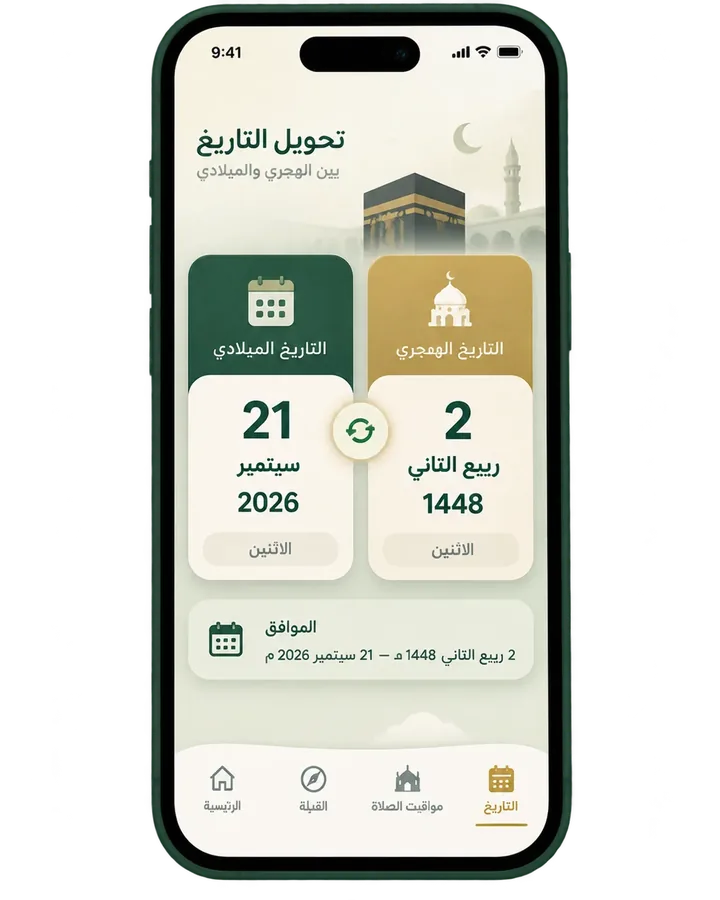 تاريخ اليوم بالتقويم الهجري إلى جانب التقويم الميلادي مع خيار التحويل