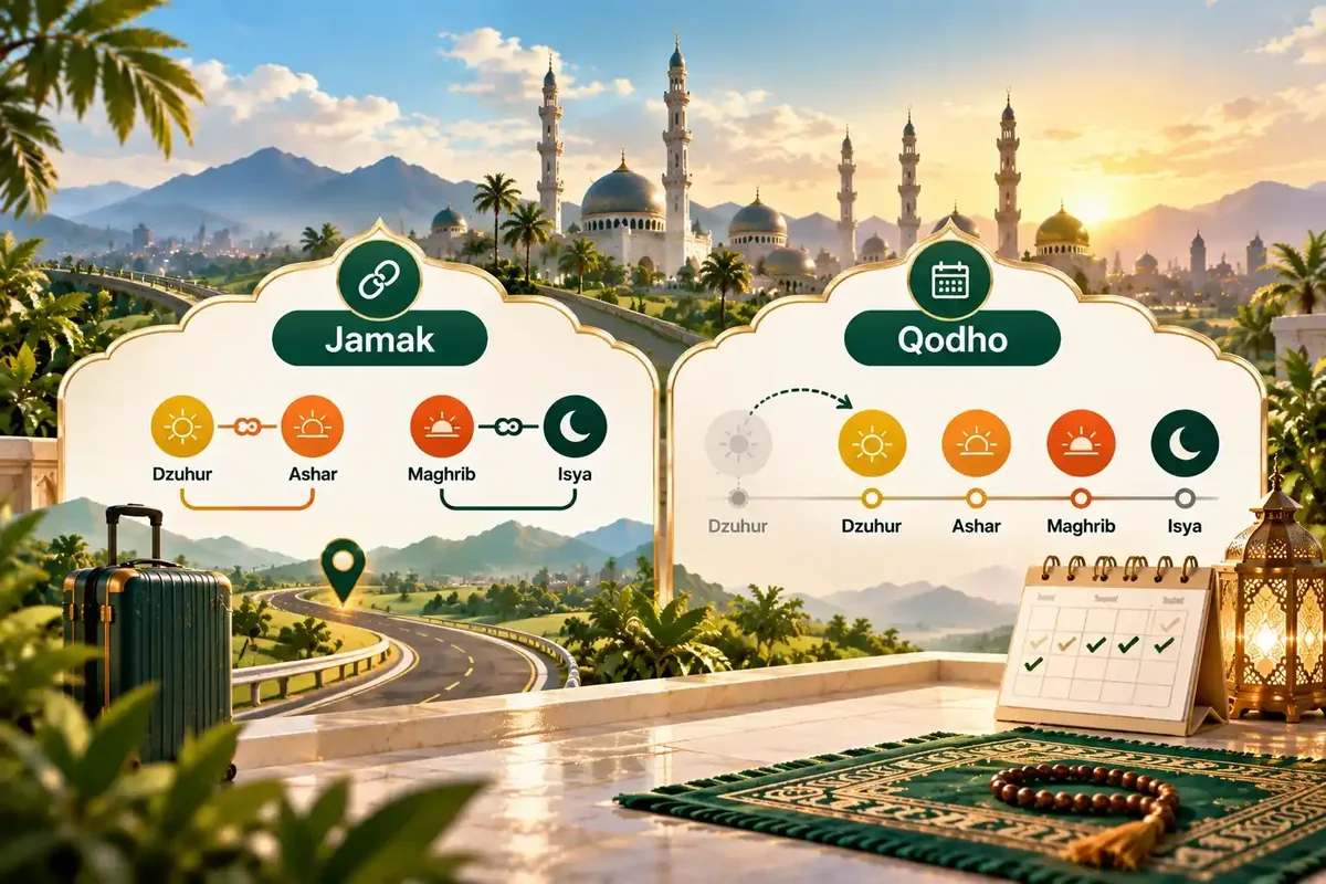 Perbandingan sholat jamak (menggabungkan dua sholat) dan qodho (mengganti sholat yang terlewat)