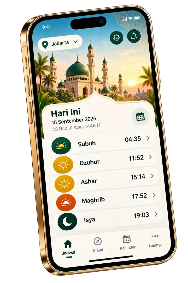Jadwal sholat lima waktu hari ini dengan pengingat adzan
