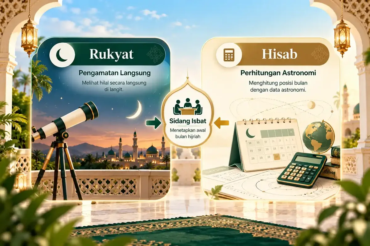 Diagram perbandingan metode rukyat dan hisab dalam menentukan awal bulan hijriah